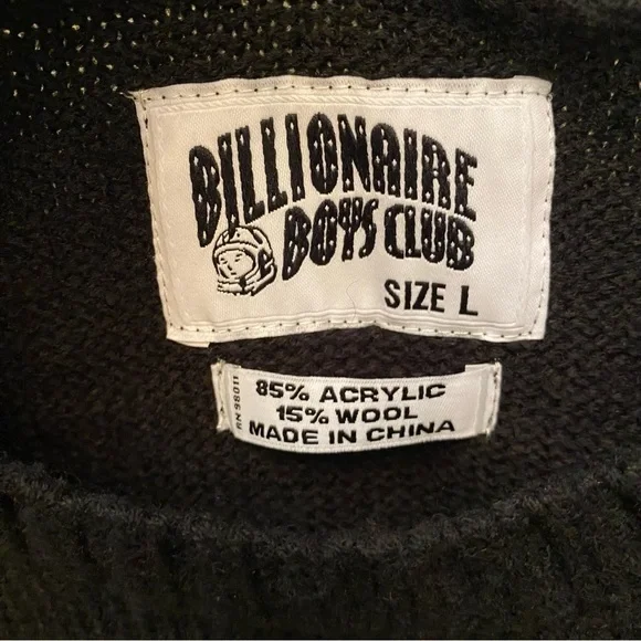 BILLIONAIRE BOYS CLUB Men Black Astro Embroidery Wool Blend Sweater Size Large